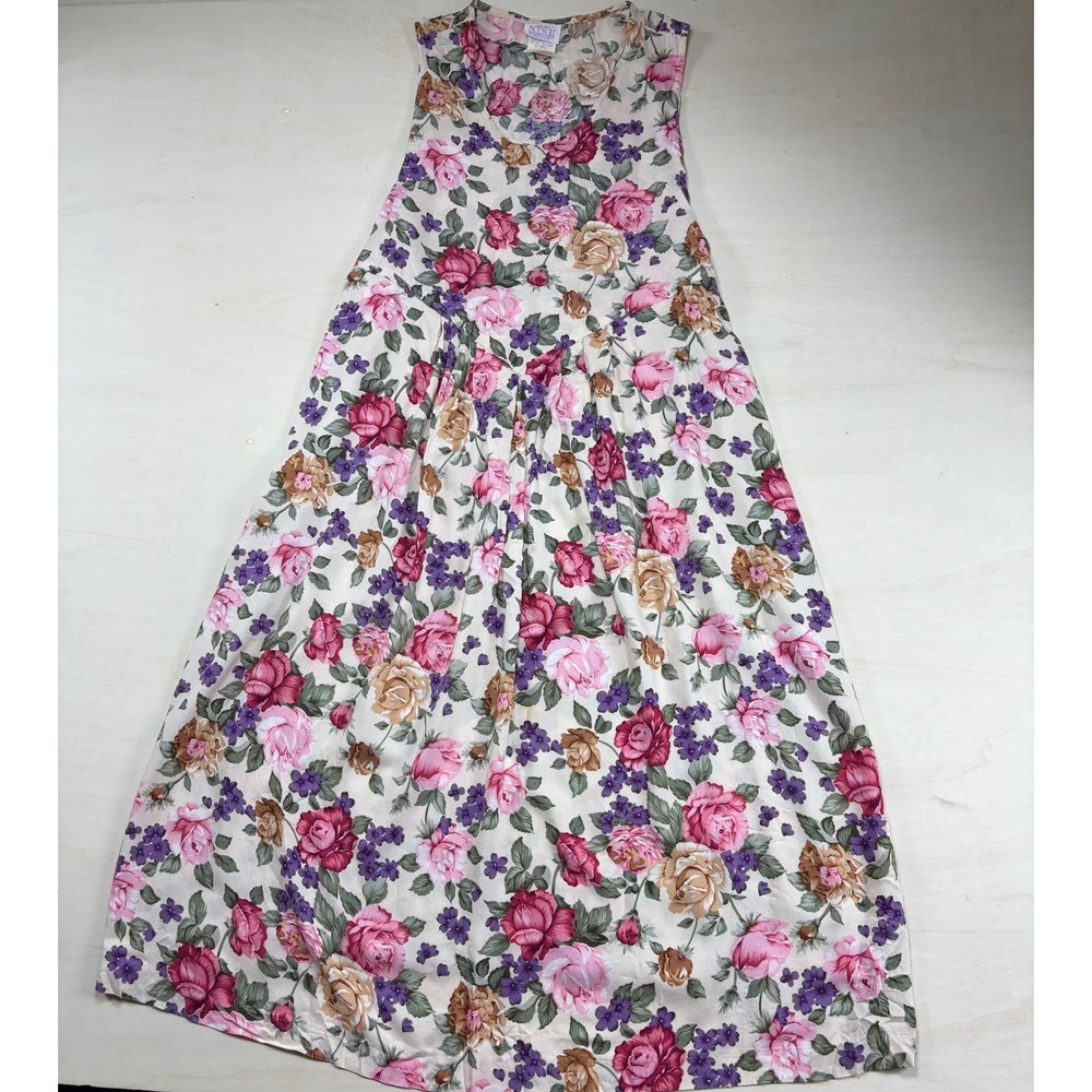 Vintage Take Nine Maternity Maxi Dress Large Floral Pink Purple Cottagecore USA